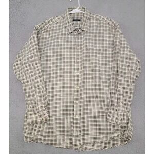 Burberry London Shirt Mens 2XL XXL Green Brown Plaid Houndstooth Button Down USA